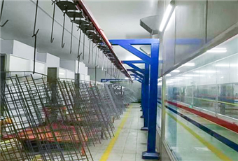 Automatic spray painting/powder coating hardware suspension line